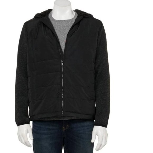 Mens Winter Jacket Apt 9 Black Quilted size 2XL Knit Zip Up Hooded Sherpa Lined - Picture 2 of 8
